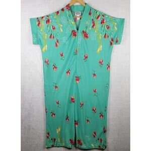 Richard Anthony Sz M Long Mumu Lounge House Dress Front Zip Pocket Green Floral